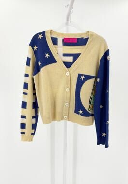 The Elder Statesman Cashmere Check Phone Intarsia Knit Cardigan Sweater Small S
